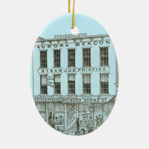 Aurora Illinois Aurora Beacon News 1871 Stone Lith Keramisch Ornament