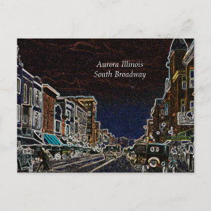 Aurora Illinois South Broadway Neon Art 1920 Briefkaart