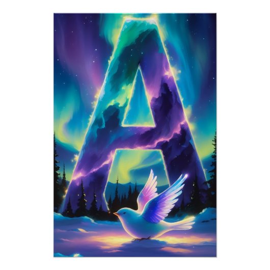 Aurora Letter A Poster | Northern Lights Art Print (Devant)