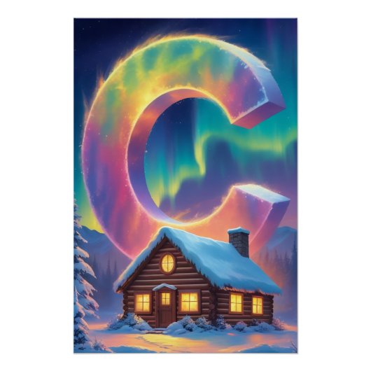 Aurora Letter C Poster | Northern Lights Art Print (Devant)