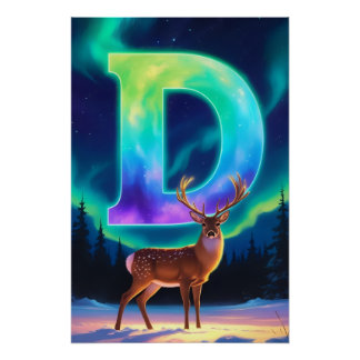 Aurora Letter D Poster | Northern Lights Art Print Perfect Poster