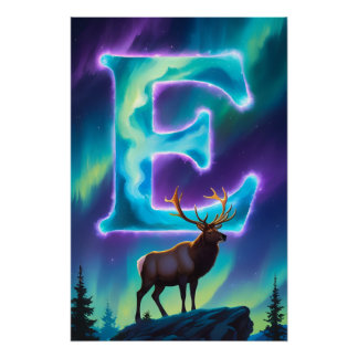 Aurora Letter E Poster | Northern Lights Art Print