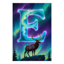 Aurora Letter E Poster | Northern Lights Art Print Perfect Poster