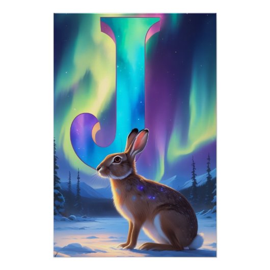 Aurora Letter J Poster | Northern Lights Art Print (Devant)