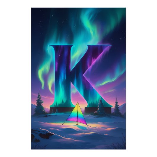 Aurora Letter K Poster | Northern Lights Art (Devant)