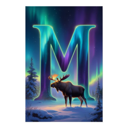 Aurora Letter M Poster | Northern Lights Art (Devant)