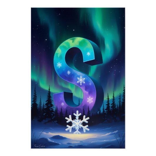 Aurora Letter S Poster | Northern Lights Art (Devant)