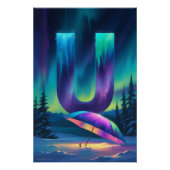 Aurora Letter U Poster | Northern Lights Art (Devant)