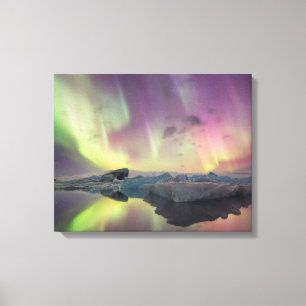 Aurora lichten weerspiegelen in lagune canvas afdruk