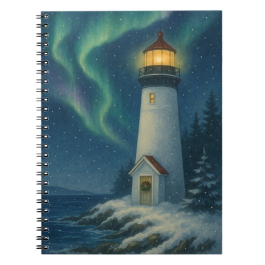 Aurora Lighthouse Christmas Kaart Notitieboek (Voorkant)
