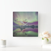 Aurora Lights Reflect Lagoon | Iceland Vierkante Klok (Huis)