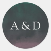 Aurora | Noorderlicht Bruiloft Monogram Ronde Sticker (Voorkant)