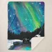 Aurora Northern Lights Winter Cabin | Monogram Sherpa Deken (Voorkant)