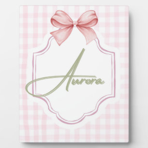 Aurora Op Maat Gemaakte Roze Strik & Gingham Print Fotoplaat
