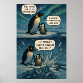 Aurora Penguins Comic - Grappige grap over klimaat Poster