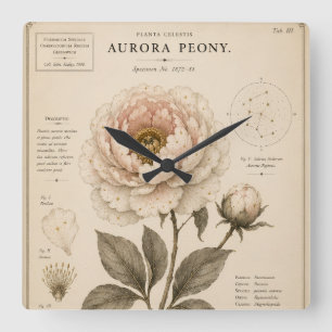 Aurora Pioen Victoriaanse Botanische Museumprint Vierkante Klok