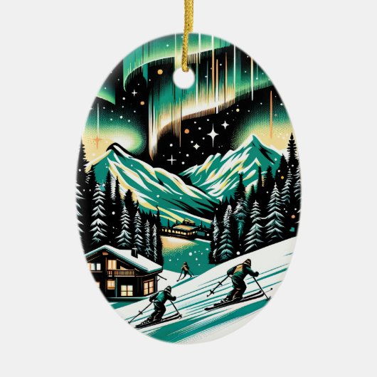 Aurora Ski Avontuur Kerstmis Keramisch Ornament (Voorkant)