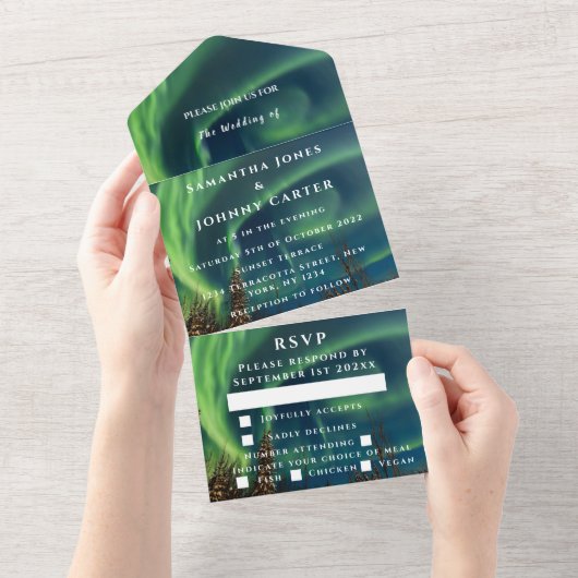 Aurora Sterrennacht Stars Sky Weddenschap All In One Uitnodiging (Afscheurbaar)