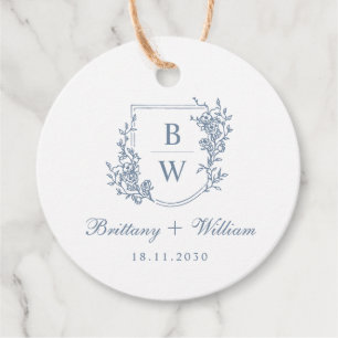 [AURORA]  stoffige blauwe kam monogram bruiloft Bedankjes Labels