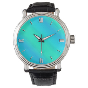 Aurora stripes - blauw, aqua, turquoise horloge