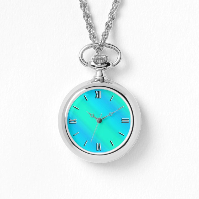 Aurora stripes - blauw, aqua, turquoise horloge (Voorkant)