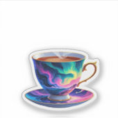 Aurora Teacup Sticker: Magisch Kosmisch Ontwerp Sticker (Voorkant)