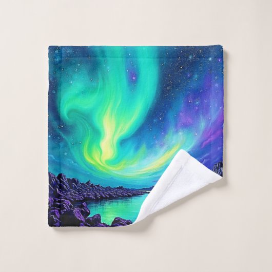 Aurora's Magische Night Sky Dance Ontwerp Bad Handdoek (Wasdoekje)
