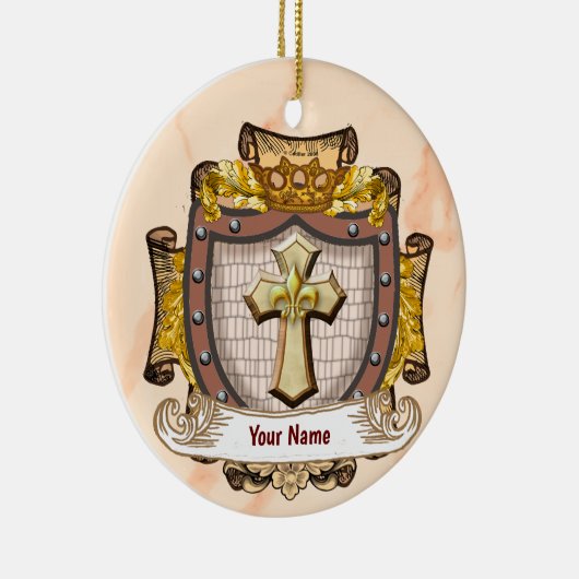 Aurum Family Crest Achternaam Keramisch Ornament (Rechts)