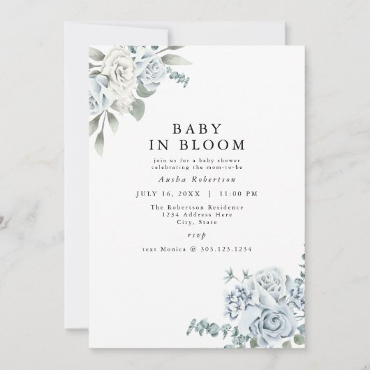 AUSHA Dusty Blue Boy Baby shower Invitation (Devant)