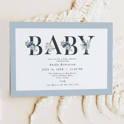 AUSHA Dusty Blue Boy Baby shower Invitation