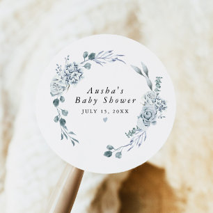 AUSHA Dusty Blue Floral Boy Baby shower Ronde Sticker