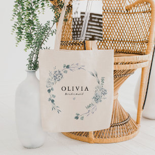 AUSHA Elegante Stofblauwe Bloemige Bruidsmeisje Hu Tote Bag