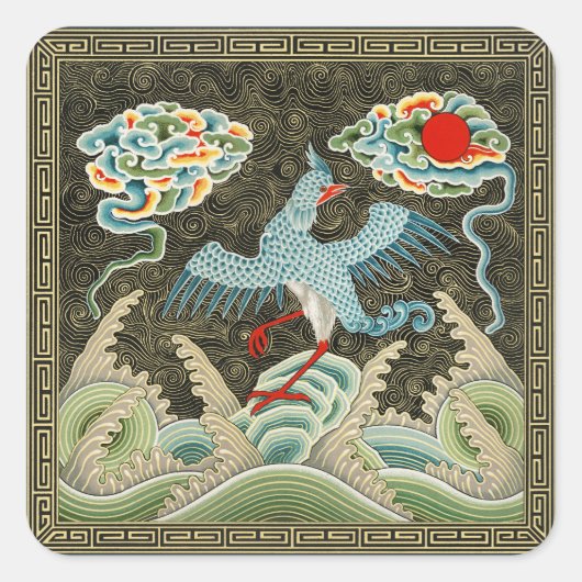 Auspicious Tide & Phoenix Rising Chinese Patroon Vierkante Sticker (Voorkant)