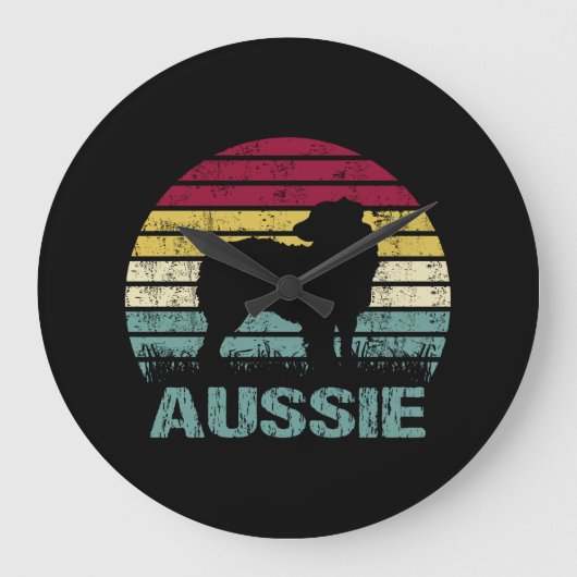 Aussie Australian Shepherd Retro Silhouette Grote Klok (Voorkant)