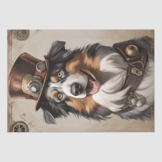 Aussie Aviator: Decoupage van Steampunk Shepherd Tissuepapier (Voorkant)