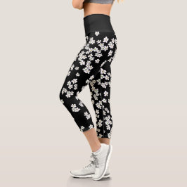 Aussie Black en White Daisies Capri Leggings