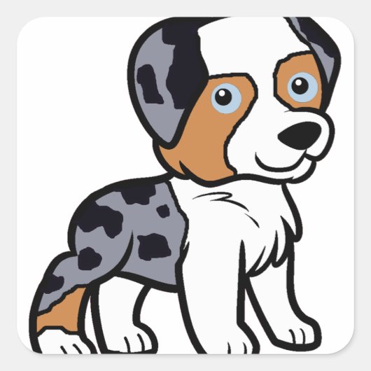 aussie blue merle cartoon vierkante sticker (Voorkant)