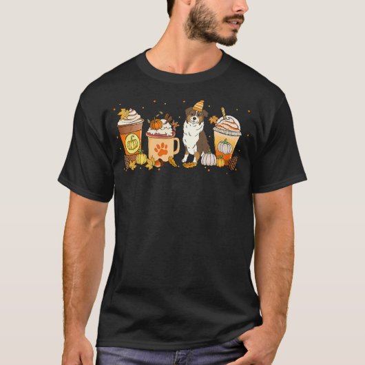 Aussie Coffee Pumpkin Spice Dog Lovers Fall Thanks T-shirt (Voorkant)