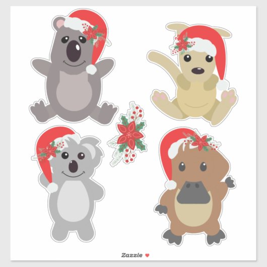 Aussie kerstdieren sticker (Vel)