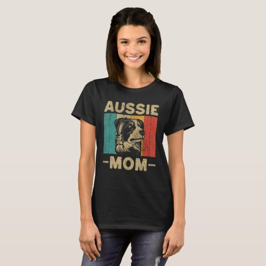 Aussie Mom Retro Australian Shepherd T-shirt (Voorkant volledig)