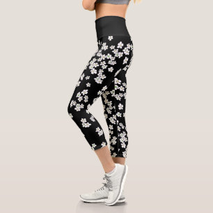 Aussie Noir et Blanc Daisies Capri Leggings