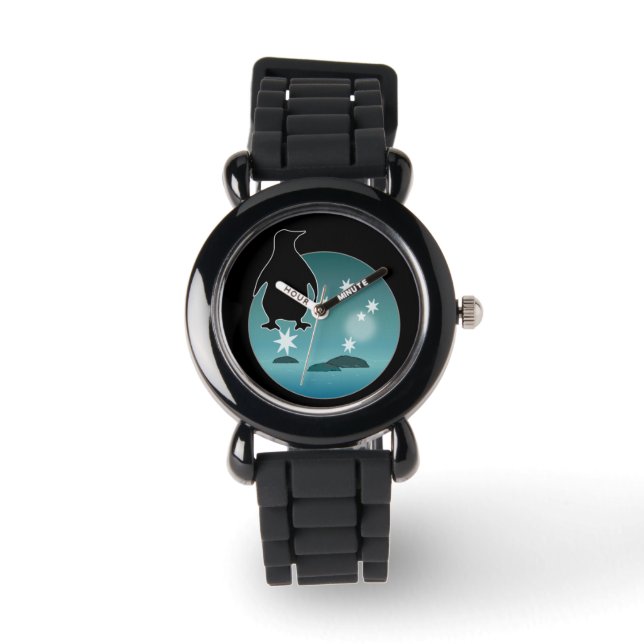 Aussie Penguin Icon Glitter Horloge (Voorkant)