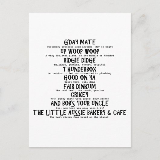 Aussie Slang Briefkaart (Voorkant)