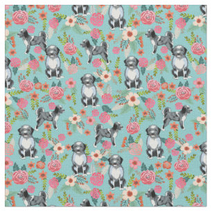 aussiedole dog florals turquoise stof