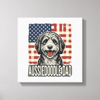 Aussiedoodle Dad Patriotic Vintage Dog Shirt Desig Canvas Afdruk