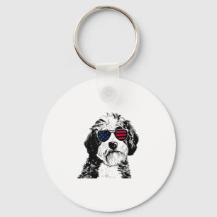 Aussiedoodle Hond 4 juli Amerika Vlag van de VS Sleutelhanger
