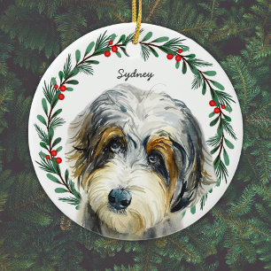 Aussiedoodle Monogram Naam Kerstkrans Keramisch Ornament
