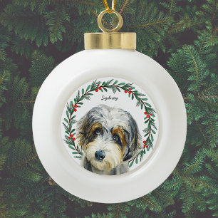 Aussiedoodle Monogram Naam Kerstkrans Keramische Bal Ornament