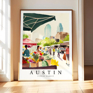 Austin Bloemenmarkt Aquarel Schilderij Austin Bo Poster