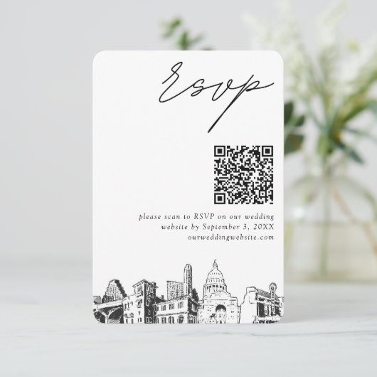 Austin Bruiloft RSVP QR Code Kleine Behuizing Kaar Informatiekaartje (Staand voorkant)